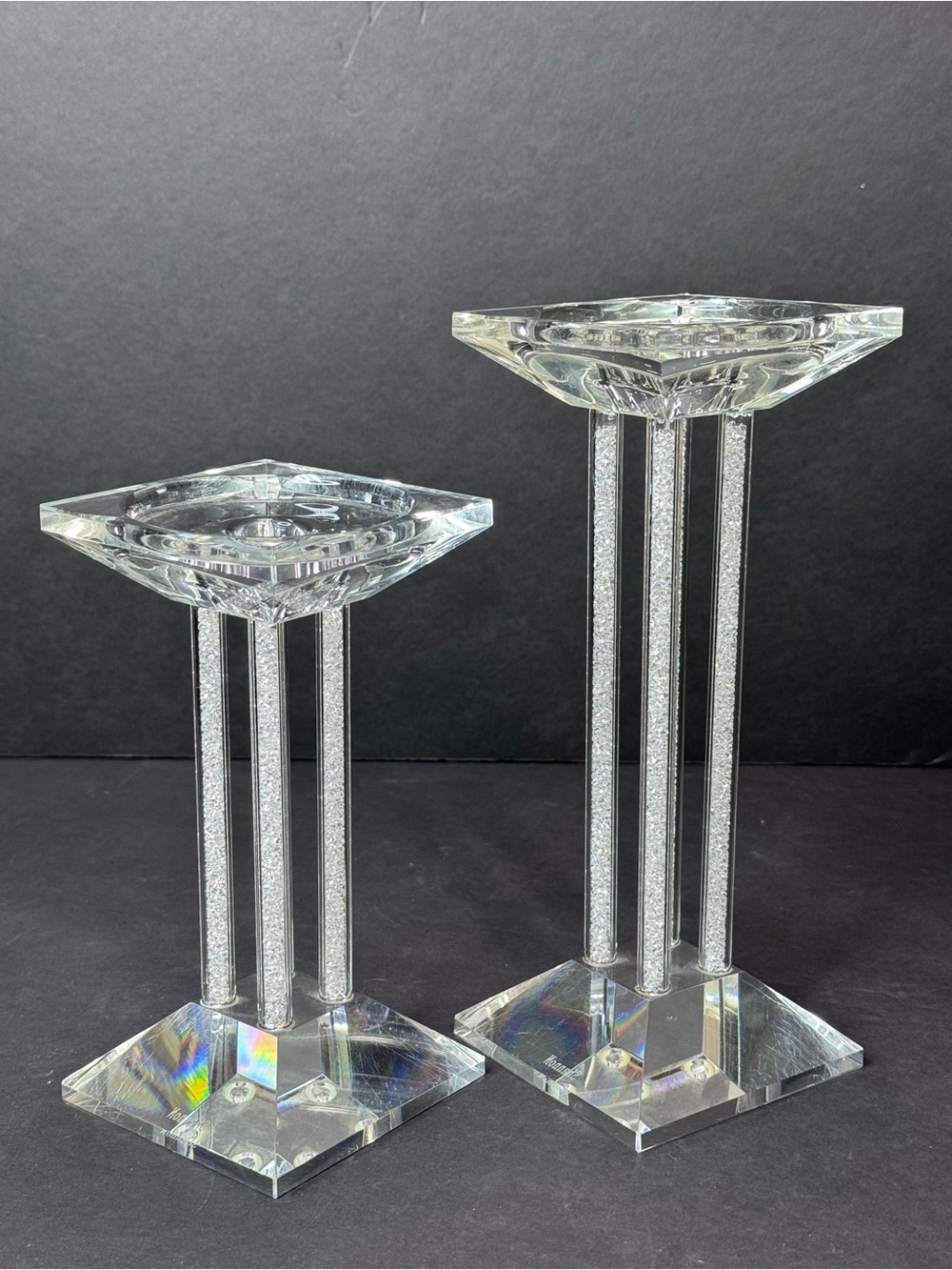 Shannon Crystal Candle Holders Set of 2 Rhinestone Square 7” & 9”